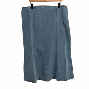 Vintage City Girl by Nancy Bolen Blue Denim Cotton Skirt with Sequins/Beading